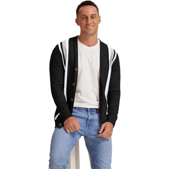 Men's Vintage Striped Long Sleeve Cardigan - Picture 4 of 5